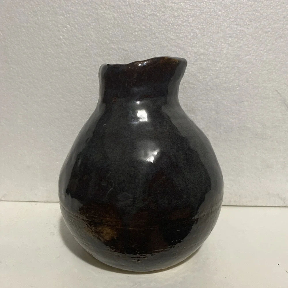 Studio Pottery Brown Glazed Bud Vase Handcrafted Signed AP Artist 6.5